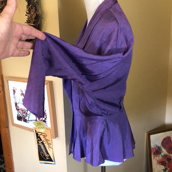Vintage 90s CHRISTINE DAVID Size 10 Peplum 2-Button Blazer Top Vivid Purple NEW - Picture 8 of 16